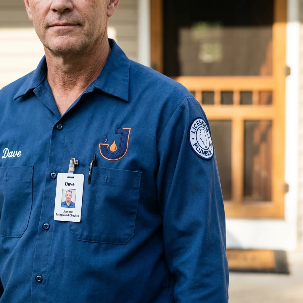 Licensed plumber showing ID badge in Rancho Cordova, CA