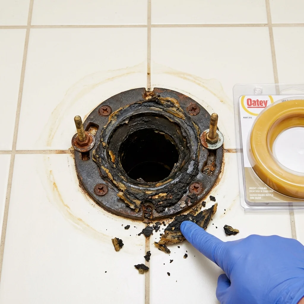 Failed wax ring showing water seepage at the base of a toilet in a Rancho Cordova, CA home