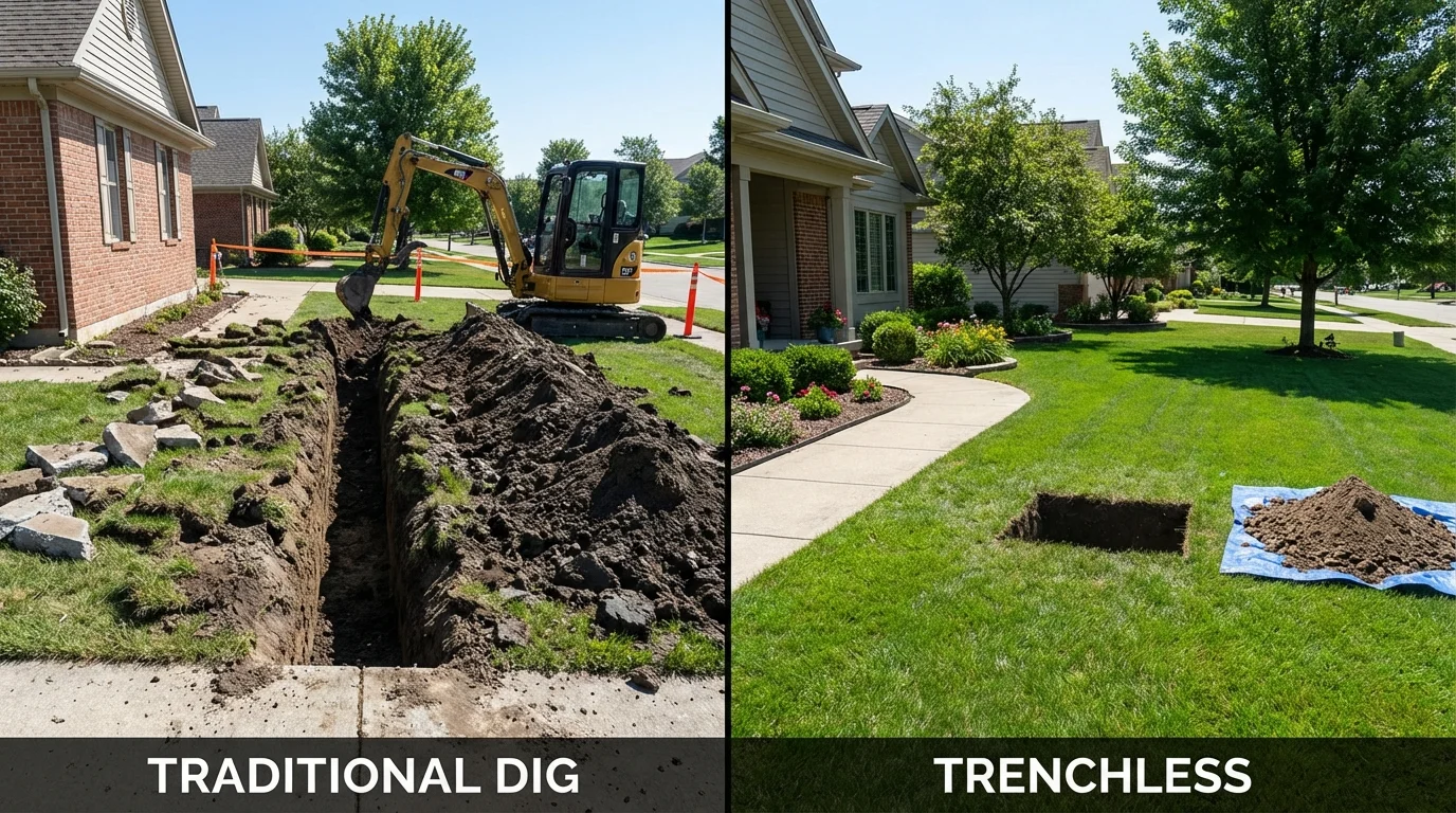 Trenchless sewer repair with minimal yard damage versus traditional excavation in Rancho Cordova, CA